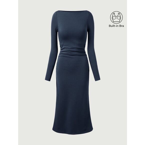 OGL Movement Size Medium Full Length Maxi Dress Navy Braless - Picture 1 of 13